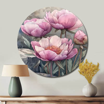 Couches de pivoines élégance - reproduction d'art traditionnelle rose en métal, pivoines rondes, art mural en métal