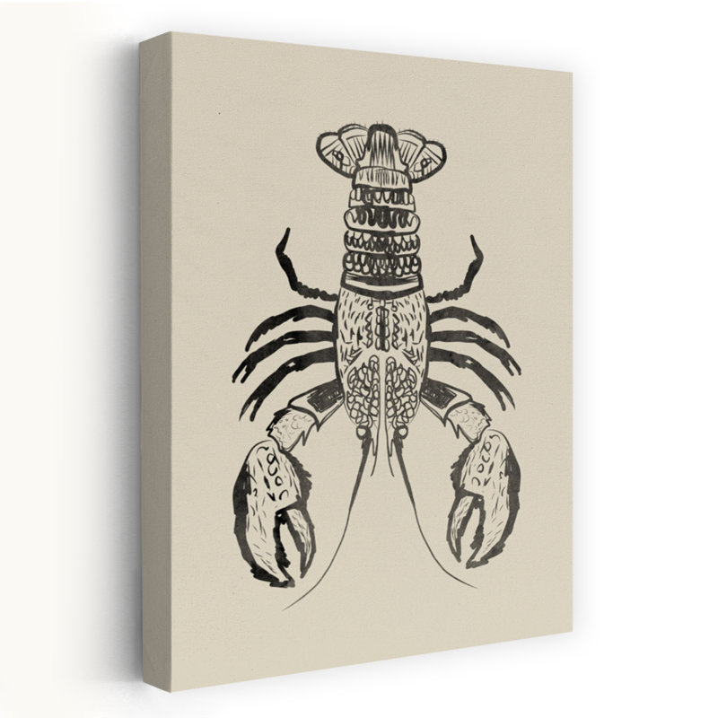 «Rustic Lobster», impression d'art minimaliste rustique sur un océan de homard rétro, 24" H x 16" W