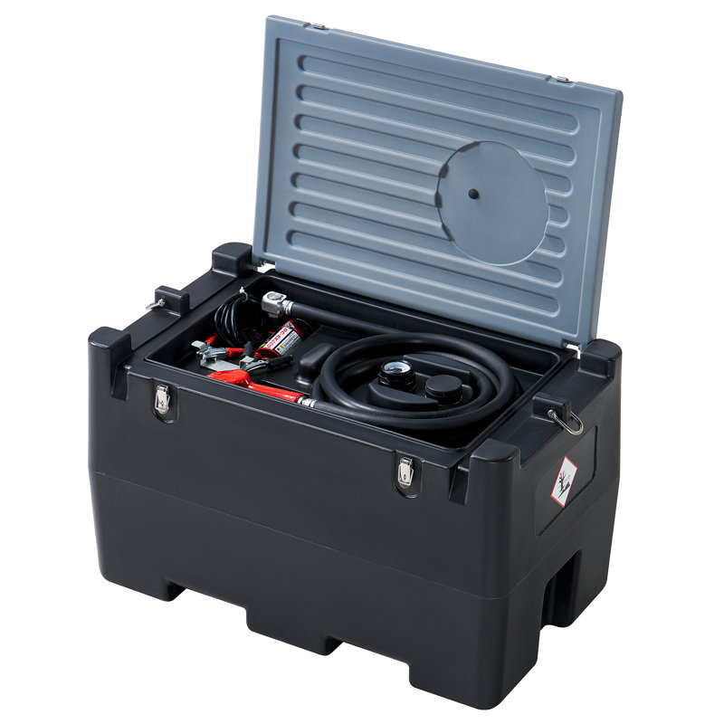 Réservoir de carburant portable, capacité de 50 gallons et débit de 8 GPM, réservoir de transfert de carburant en PE avec pompe de transfert électrique de 12 V et tuyau en caoutchouc de 13,1 pi, noir