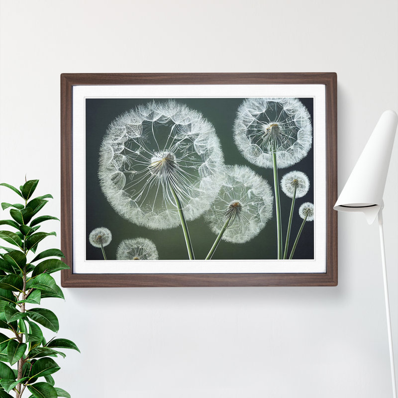 Joyful Dandelion Flowers - Single Picture Frame Print, 46cm H x 64cm W x 2cm D, Walnut Framed