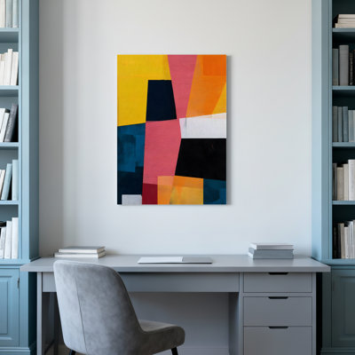 Abstract Geometric Color Block Canvas Wrapped Wall Art Oil Painting Print Set Of 1
