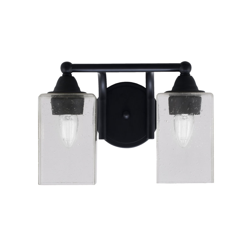 Barre d'éclairage de salle de bain 2 lumières Paramount au fini noir mat avec verre carré transparent de 4 po
