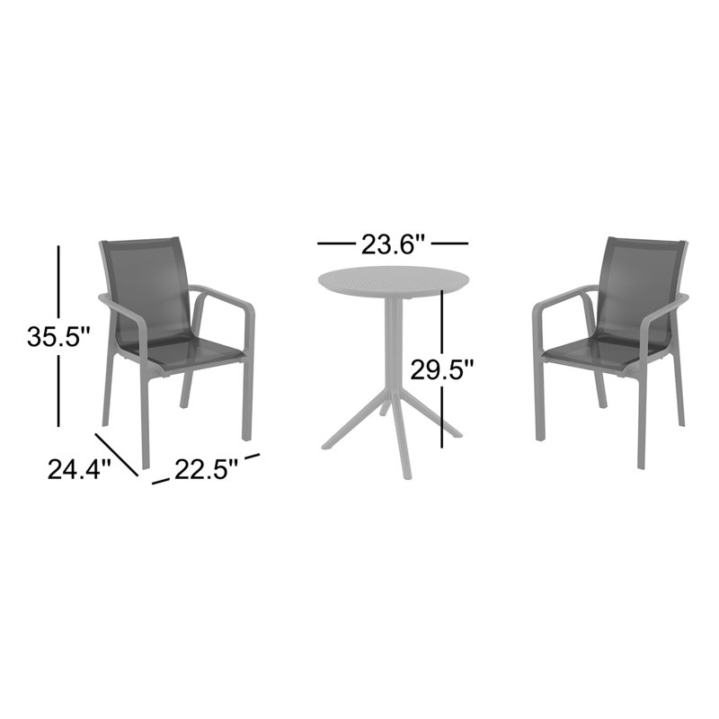 Ensemble bistro pour 2 personnes avec chaises élingues 24 po Farrah, Noir