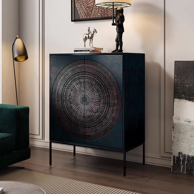 Armoire de rangement sculptée de style italien, H 35,43 po x l 31,5 po x P 15,75 po, Noir