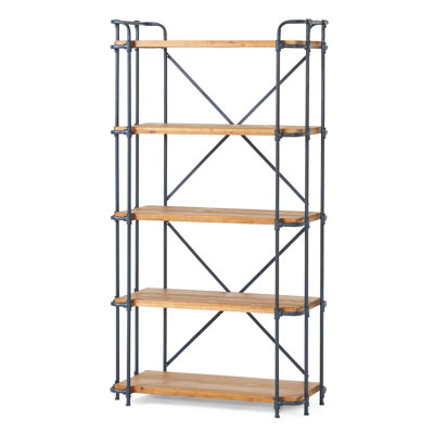 Kaeden  Ladder Bookcase with Wood Shelves & Iron Frame