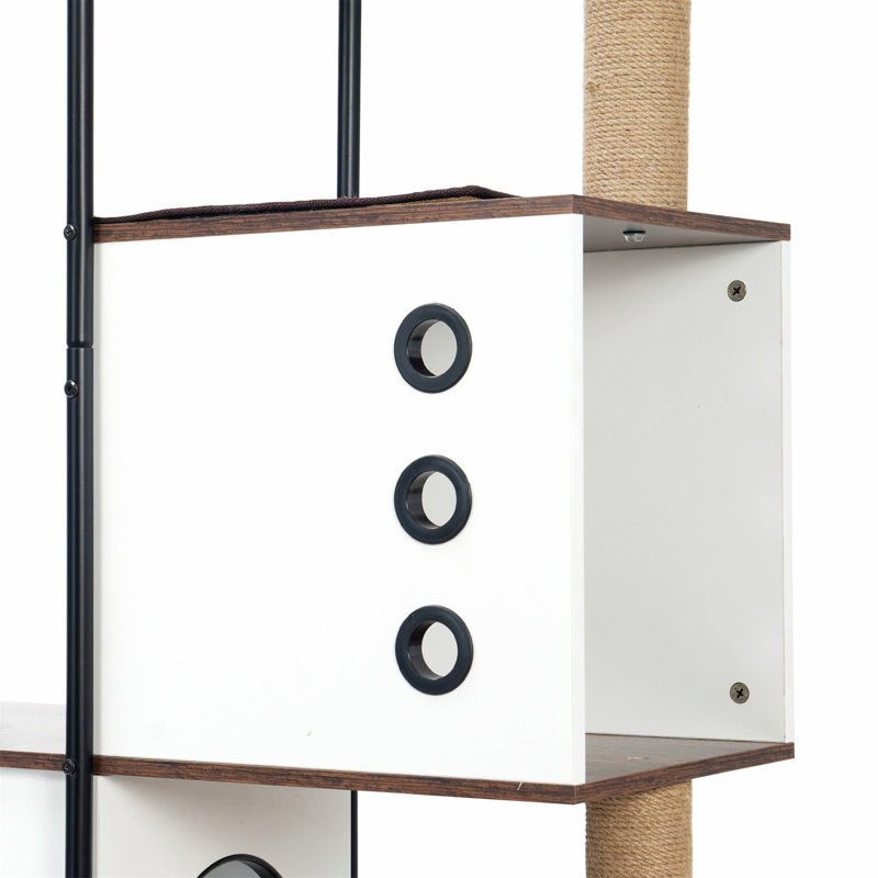 Modern Multi-Level Black and White Cat Tree with Scratching Posts