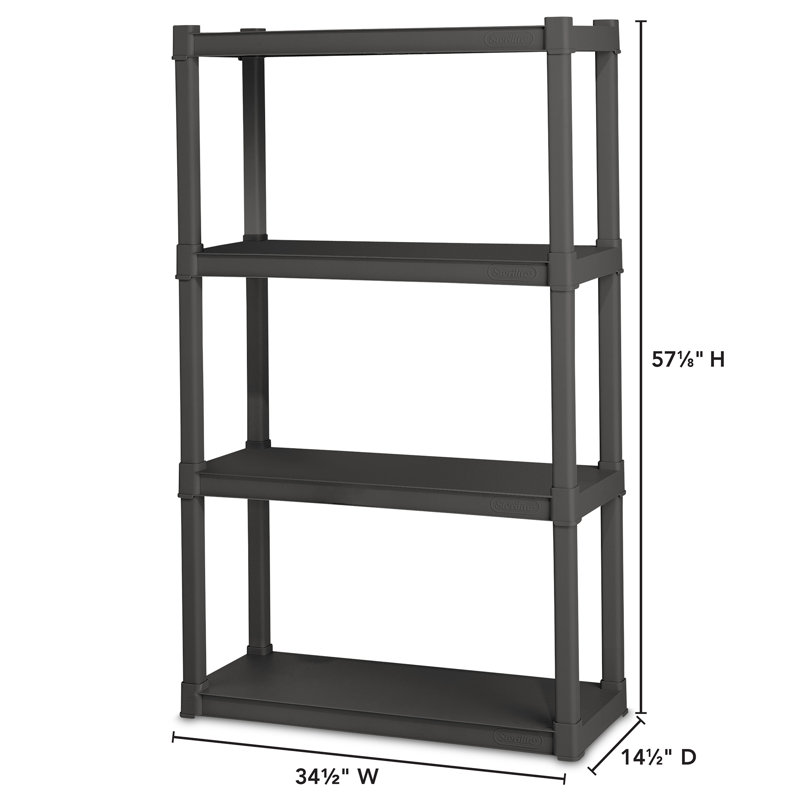 Flat Gray 4-Shelf Durable Plastic Storage Unit, 6 Pack