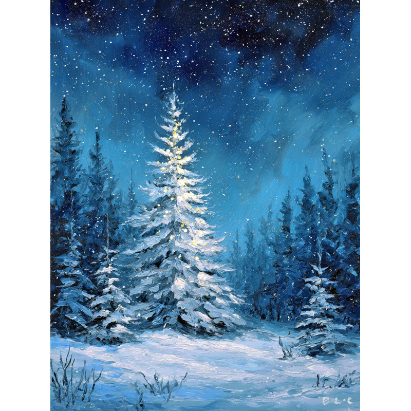 «Silent Night Snowfall - Illuminated Winter Forest», art mural sur toile tendue, H 16 po x l 12 po