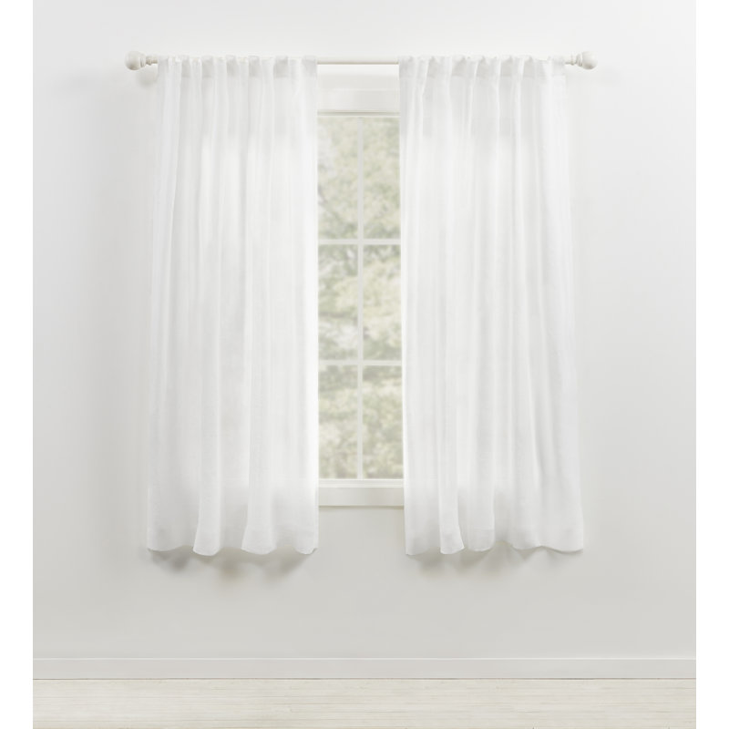 Lauren Ralph Lauren Engel Solid 100% Linen Sheer Back Tab/Rod Pocket Curtain Panel, White, 54" x 96"