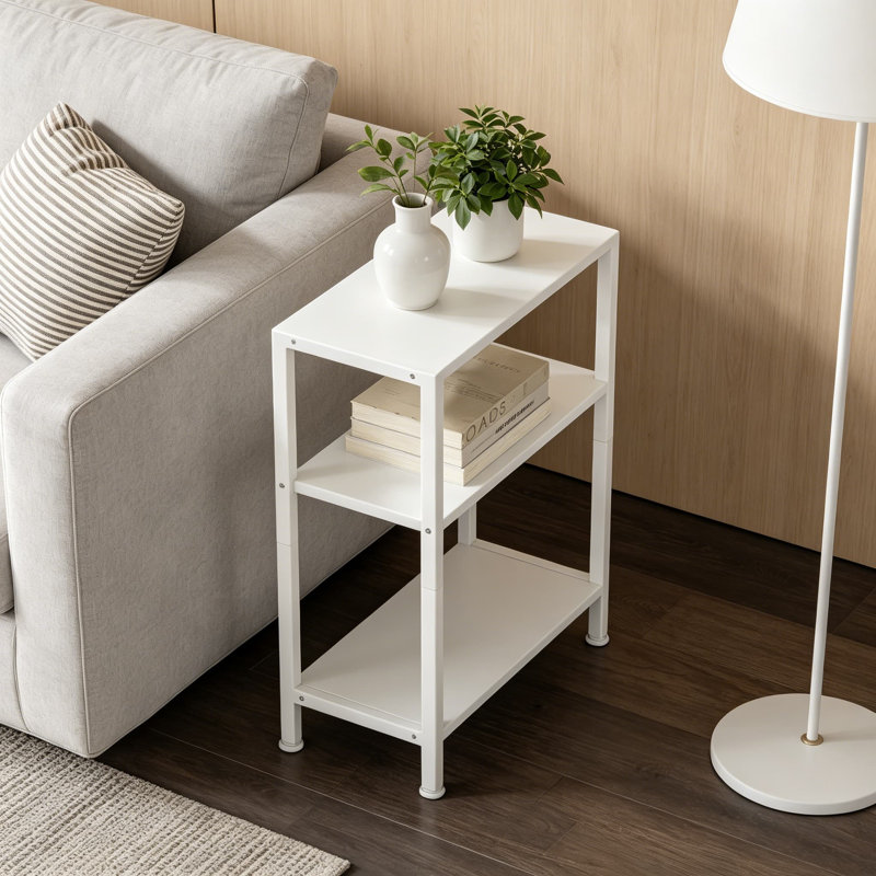 Ensemble de 2 tables d'appoint à 3 niveaux, table de bout mince pour les espaces étroits, petite table de chevet avec tablettes de rangement, table d'appoint moderne pour le salon, le bureau et la chambre à coucher