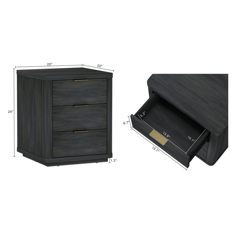 Evelyn 20" Nightstand In Charcoal Gray (3-Drawer), Charcoal Gray
