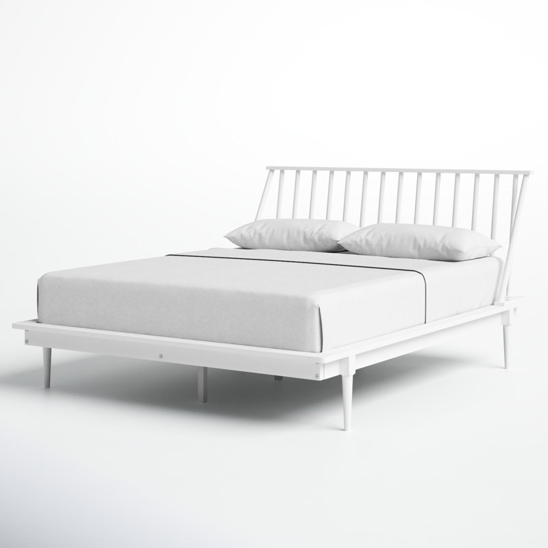 Lit plateforme à broches en bois massif Henline, Blanc, Grand