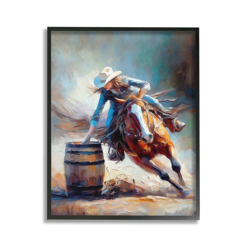 «Racing Rodeo Cowgirl», estampe numérique par Ramona Murdock, Giclée encadrée noir minuit, H 20 po x l 16 po
