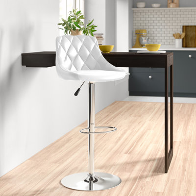 Hilia Vinyl Bucket Seat Adjustable Height Barstool with Diamond Pattern Back by Wrought Studio