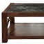 Faustine Table basse rectangulaire en faux marbre brun cerise avec tablette inférieure et panneaux latéraux en X