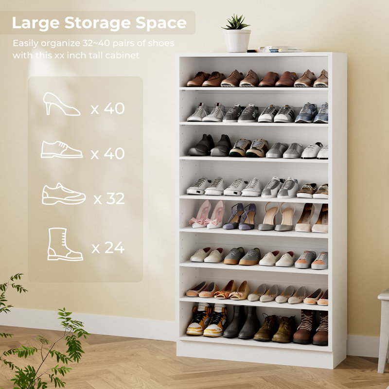 40 Pair Shoe Cabinet with Adjustable Shelves, White