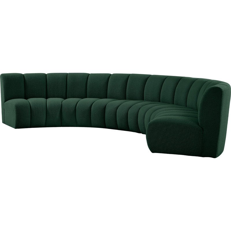 Infinity Upholstered Curved Sectional Symmetrical, Green Boucle Fabric