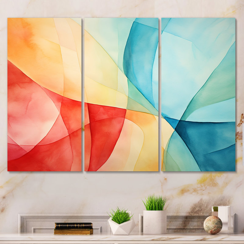 Mid-Century Pastel Color Collages III - Art mural géométrique, 28" H x 36" W x 1" D, Wrapped Canvas