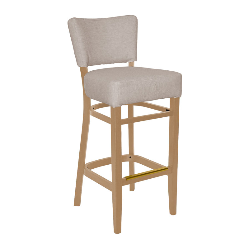 Madison Barstool with Grade 4 STT-007 Gauze Vinyl Upholstery, Khaki, Natural Wood