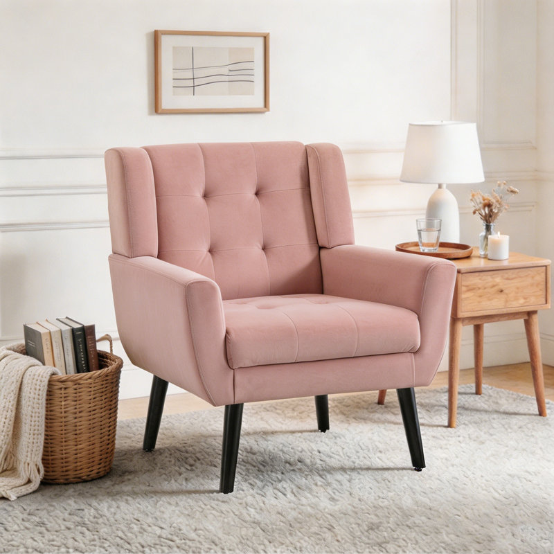 Fauteuil d'appoint Bolanle, Velours peau de rose