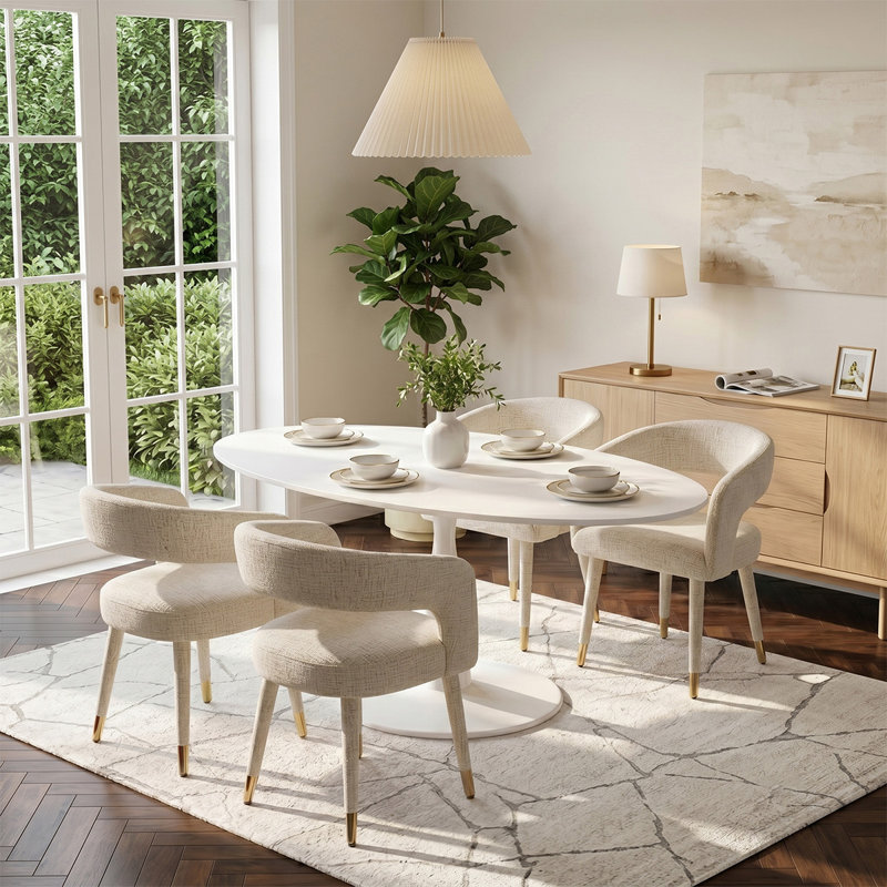 Ensemble de table de salle à manger moderne à piédestal pour 4 personnes avec accoudoirs rembourrés 59 "Modern, Kaki