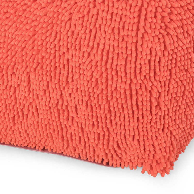 Pouf carré en microfibre Spongy, corail, assise douce et confortable avec texture moelleuse pour la décoration, Coral