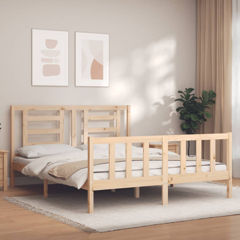 Bothwick Solid Wood Bed, Brown, European Kingsize (160 x 200 cm)