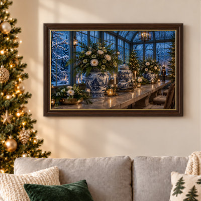 Art mural sur toile de fleurs blanches dans des vases en porcelaine bleue