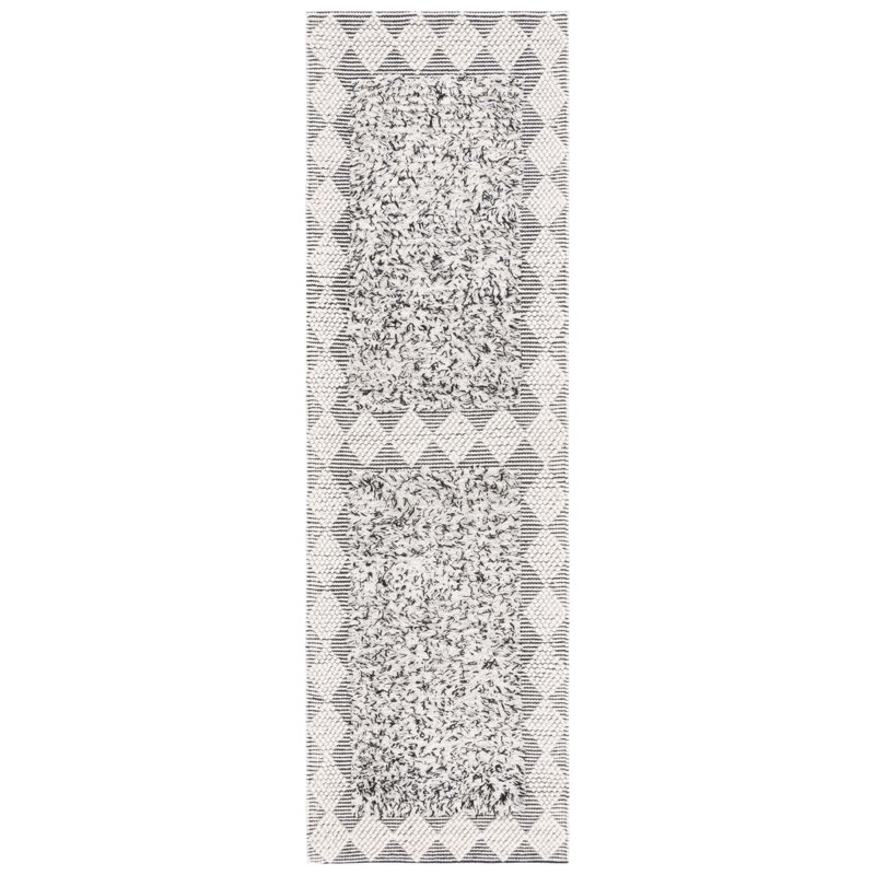 Natura Hand Loomed Wool/Cotton Geometric Rug in Ivory/Black, Rectangle 3' x 5'
