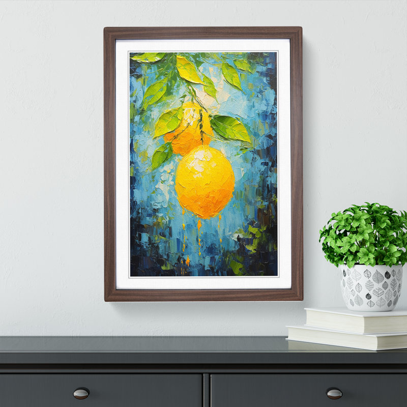 Lemon Fruit Impressionism 1 Piece Single Picture Frame Wall Art, 64cm H x 46cm W x 2cm D, Walnut Framed