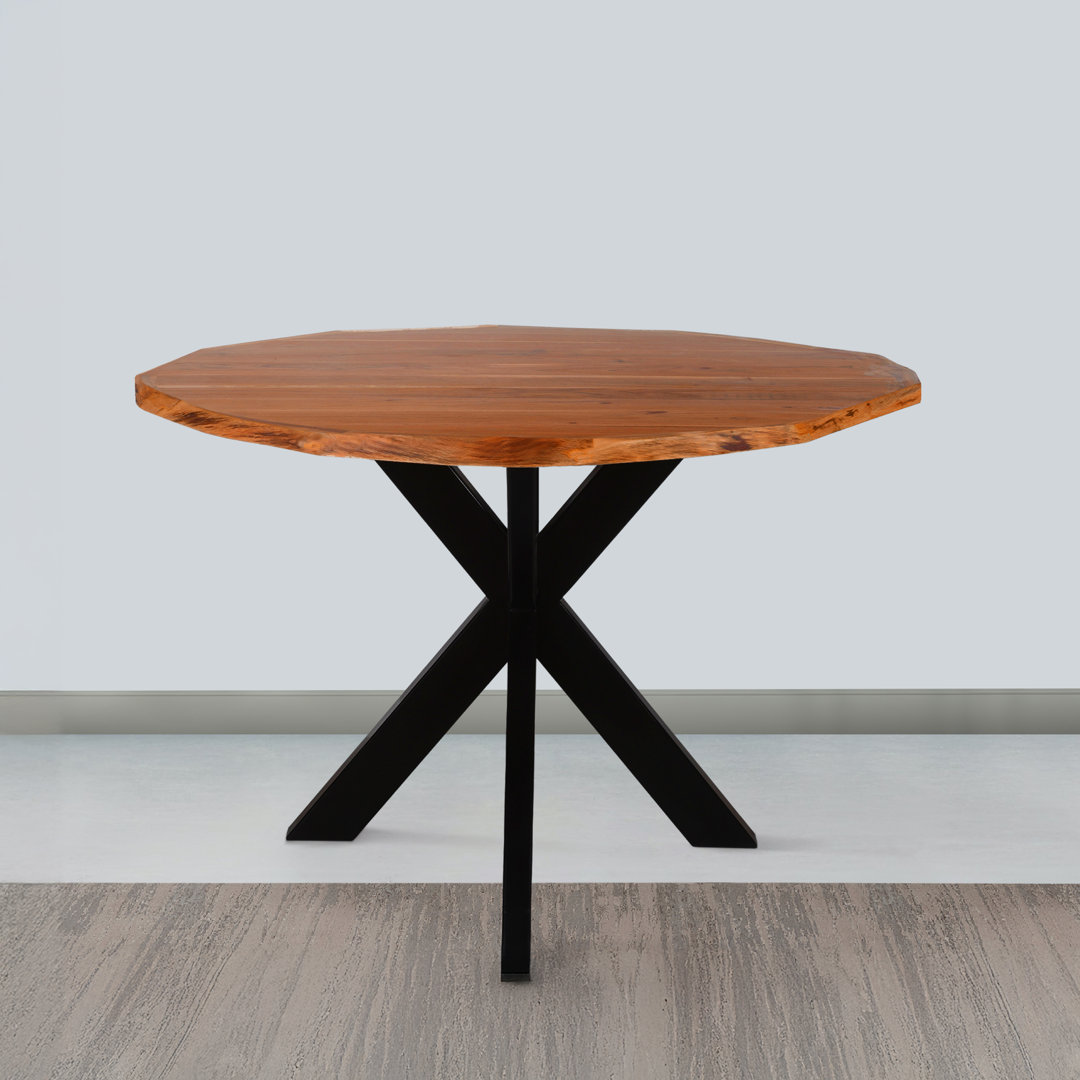 Round Solid Wood Top Metal Base Dining Table 17 Stories