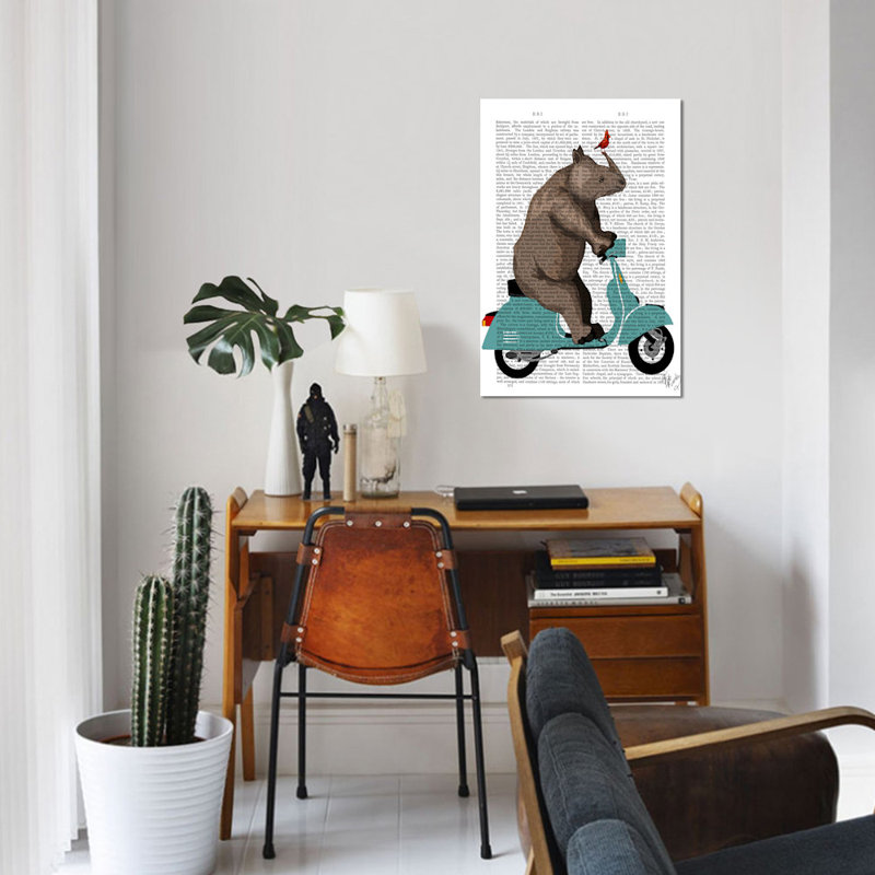 « rhino on cyclomoteur », impression sur toile tendue, H 12 po x l 8 po x P 0,75 po, Toile tendue, Pas de tapis