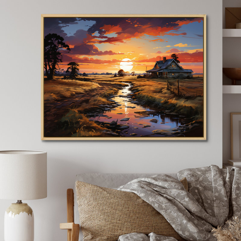 Markina " Farmhouse Sunset ", Cadre naturel flottant, H 24 po x l 32 po x P 1 po
