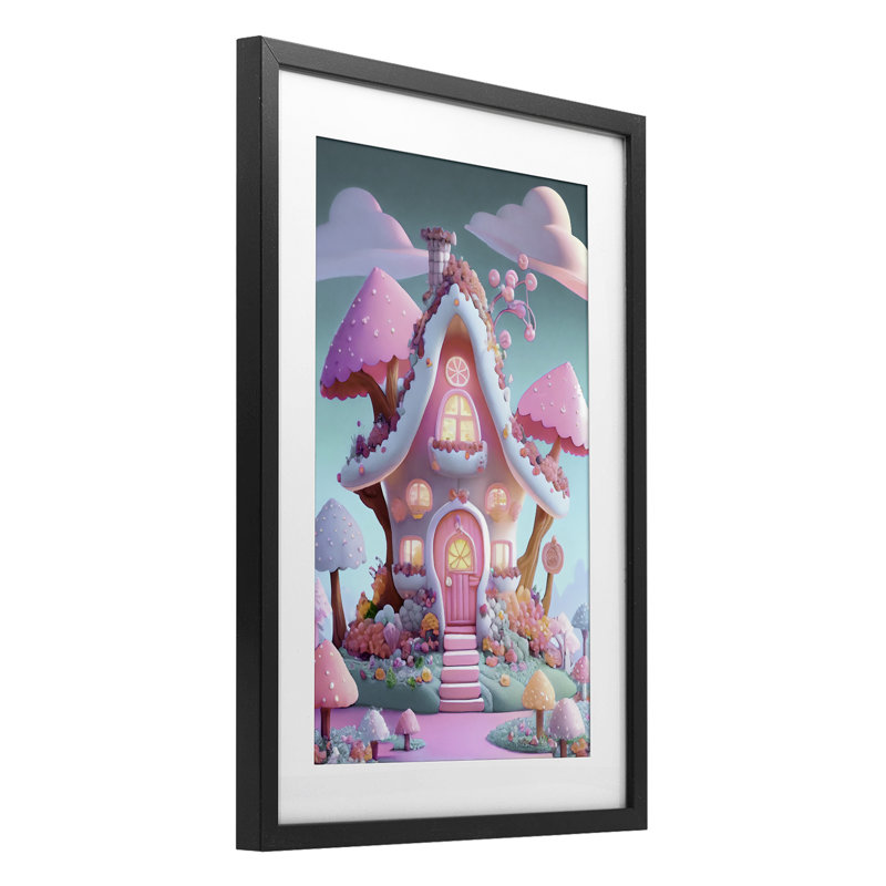Magicville Candy Mushroom House, reproduction encadrée sous verre, conception de Sasha, H 20 po x l 14 po, Cadre noir minuit