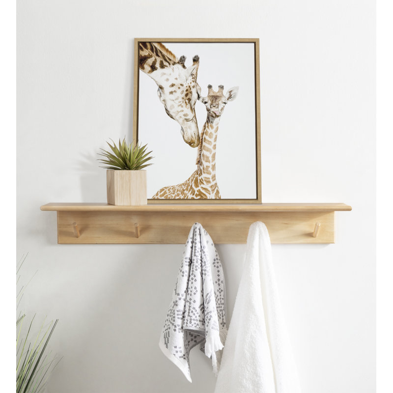 Mother and Baby Giraffe Portrait by Amy Peterson Framed Canvas Wall Art Print, Natural Frame
