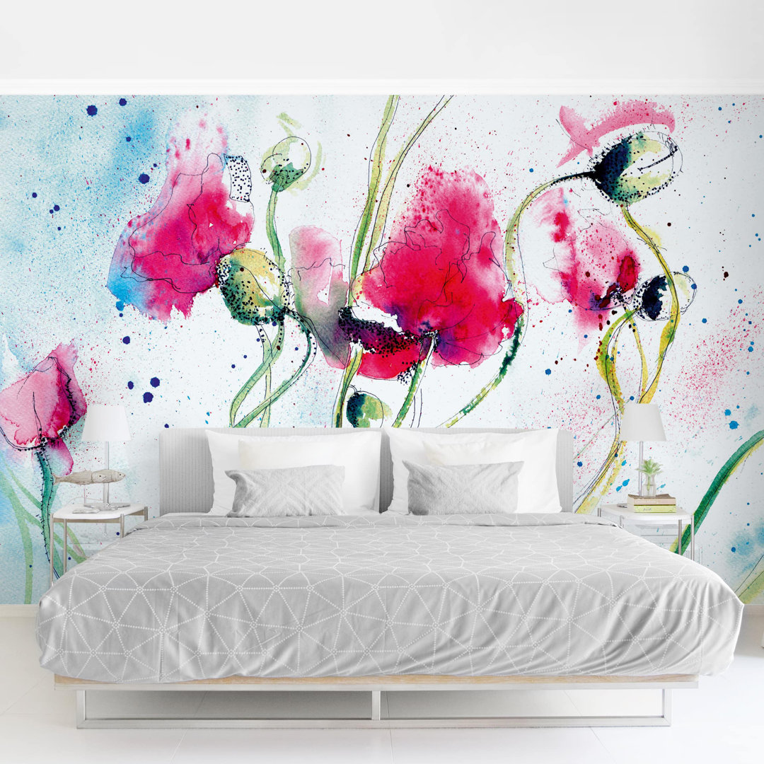 Painted Poppies 2.9m x 4.32m Textured Matt Peel & Stick Wall Mural