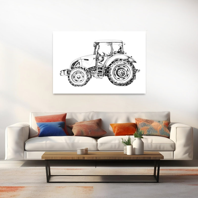 Dessin de tracteur moderne industriel, paysage rustique moderne, art mural, H 40 po x l 60 po