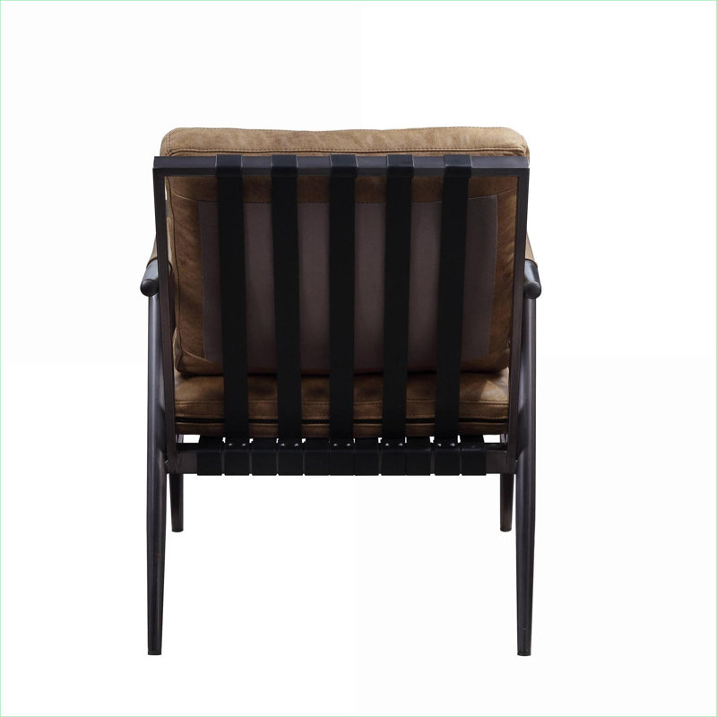 Compact Single-Seat Modern Accent Arm Chair with Metal Legs, Genuine Leather Brown Finish