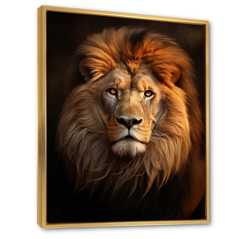 Lion Regal Majesty Lion On Canvas Print, 40" H x 30" W x 1.5" D, Gold Floater Framed