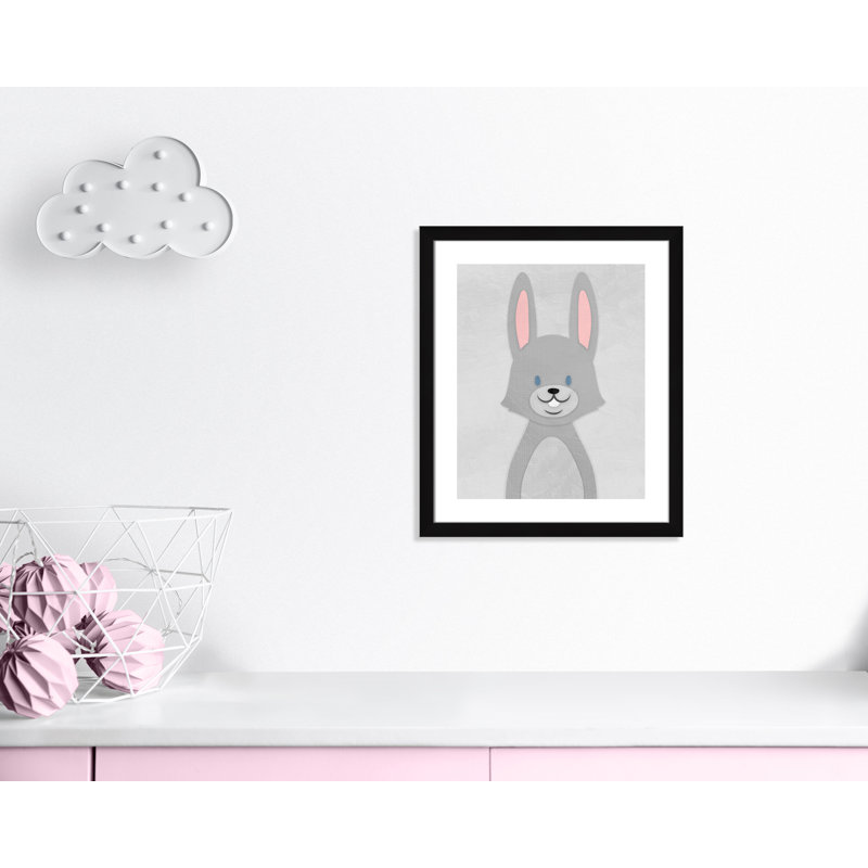 Art de lapin joyeux, H 24,5 po x l 20,5 po x P 0,6 po, Encadré plat noir
