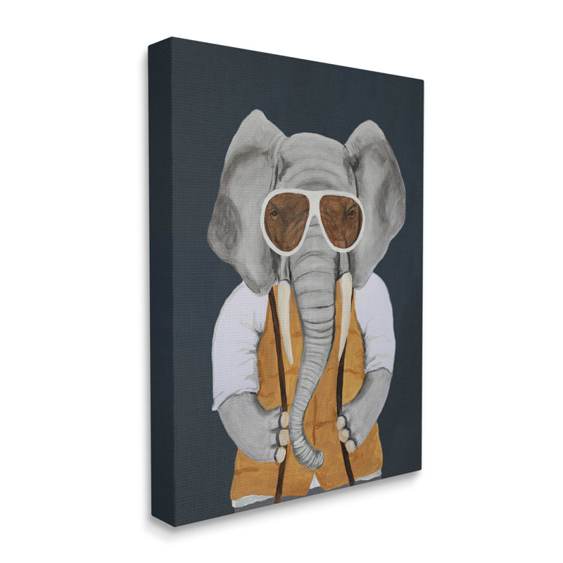 Charmant éléphant portant des lunettes de soleil - Gilet jaune mignon par Coco de Paris - Peinture, Toile tendue