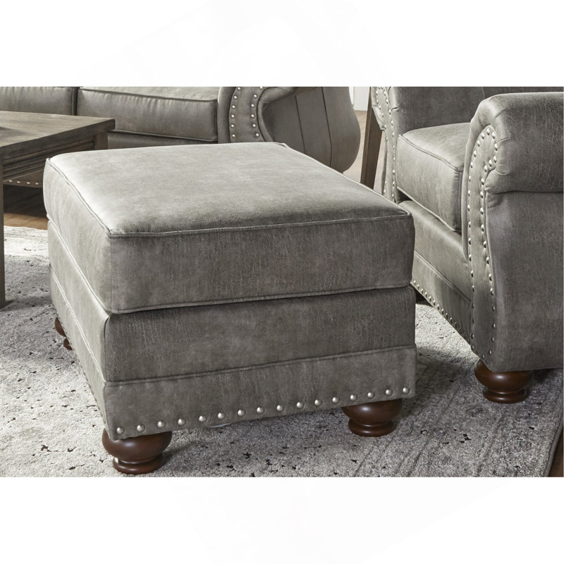 Shandon Fabric Upholstered Nailhead Ottoman, Goliath Mica