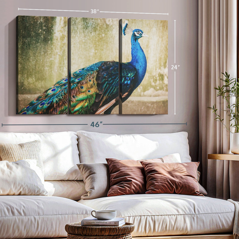 «Peacock Blue Wall Art» sur toile, H 24 po x l 38 po x P 1,25 po