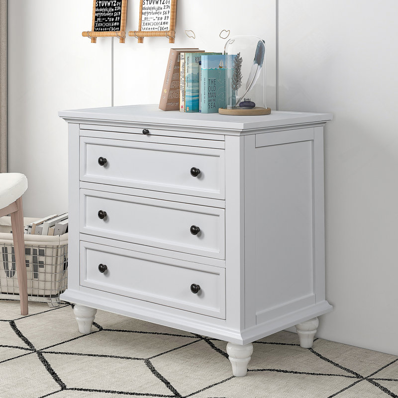 Armoire de rangement en bois à 3 tiroirs, table de bout avec plateau coulissant, Blanc