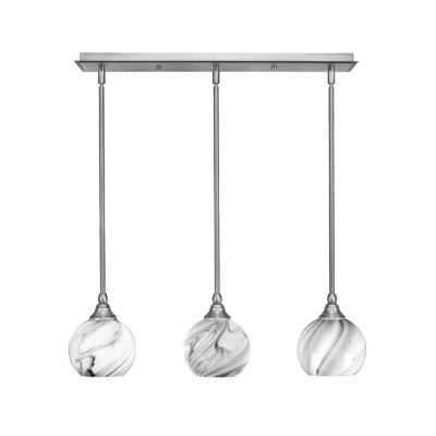 3 Light Stem Hung Linear Pendalier, Brushed Nickel Finish, 5.75" Onyx Swirl Glass