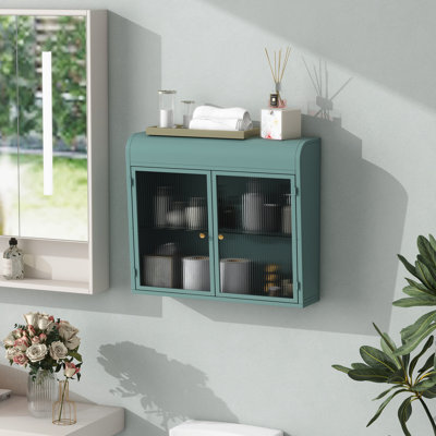 27.55” W Wall-Mounted Metal Storage Cabinet – Features 2 Tempered Glass Doors by George Oliver