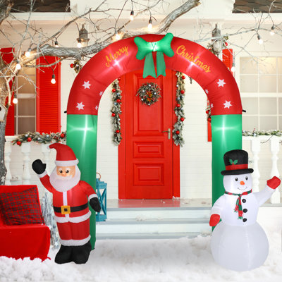96.1" H LED Lighted Santa and Snowman Arch Inflatable 