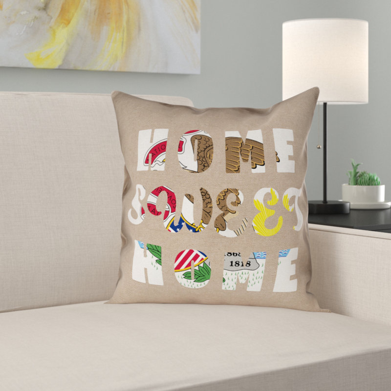 Coussin Katelyn Smith Home Sweet Illinois, 18 po x 18 po, Simililin - utilisation intérieure seulement, Coussin décoratif