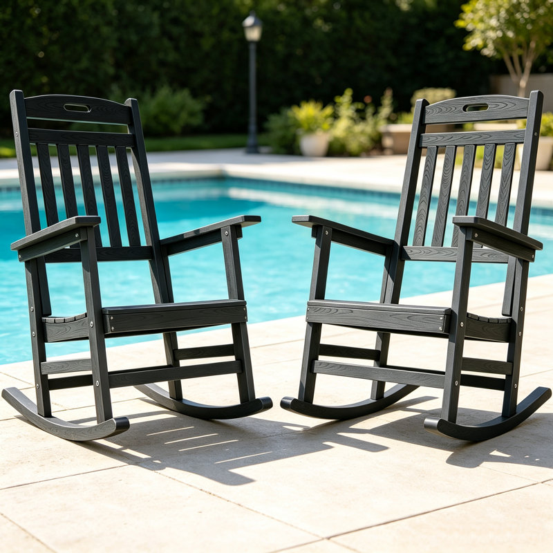 Ensemble de 2 chaises berçantes d'extérieur, chaise berçante de patio surdimensionnée et résistante aux intempéries, siège de véranda en poly haut dossier, capacité de 350 lb pour la pelouse et le jardin, gris