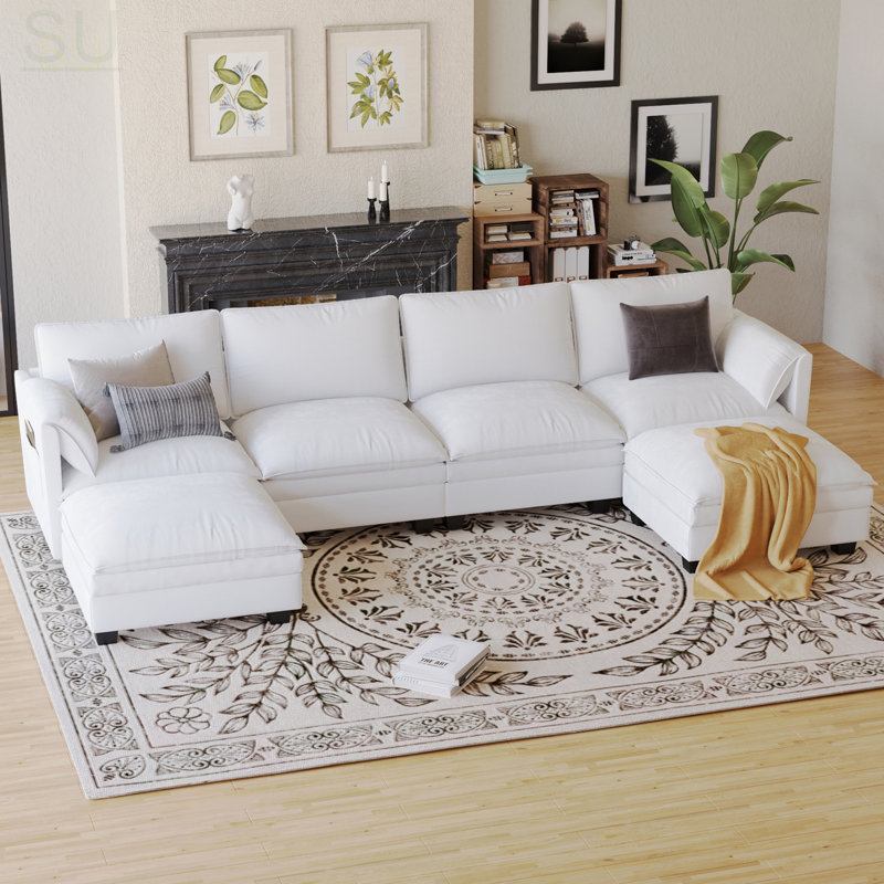 Grand canapé en forme de U à 6 places avec repose-pieds mobile, poches pour les accoudoirs et mousse haute densité pour plus de confort et de durabilité
